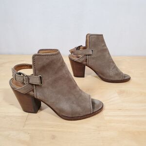 Frye Sz 8M Dani Shield Suede Dark Taupe Slingback Open Toe Bootie 3471228-DTP